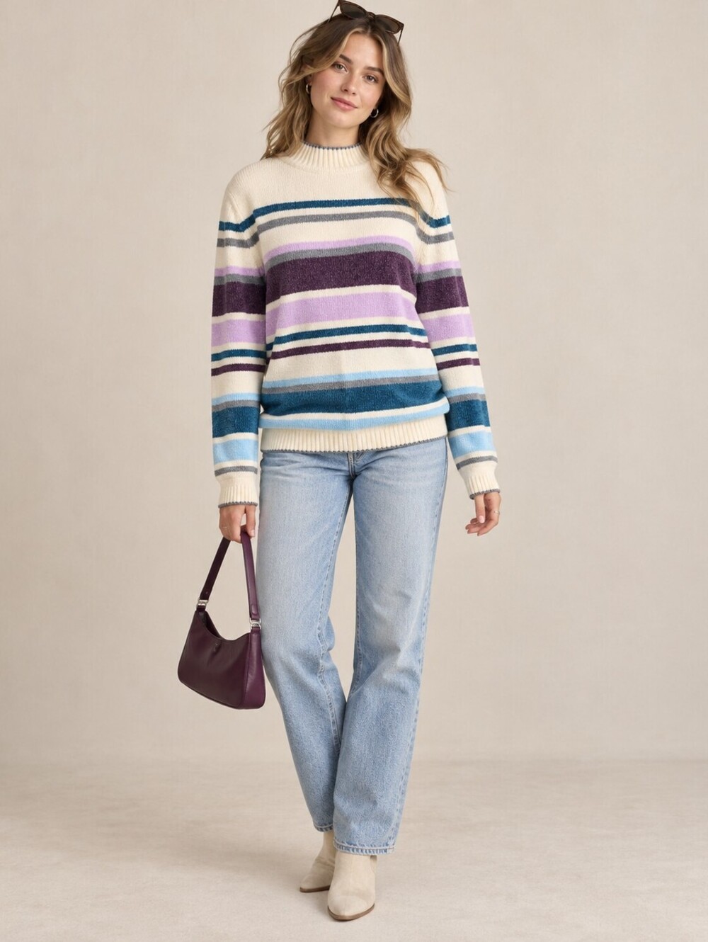 Alfred Dunner Women’s Striped Mock Neck Sweater